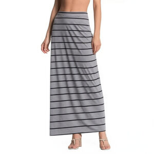 Ambiance Apparel Womens Skirt Large Grey Black Striped Maxi Casual Chic